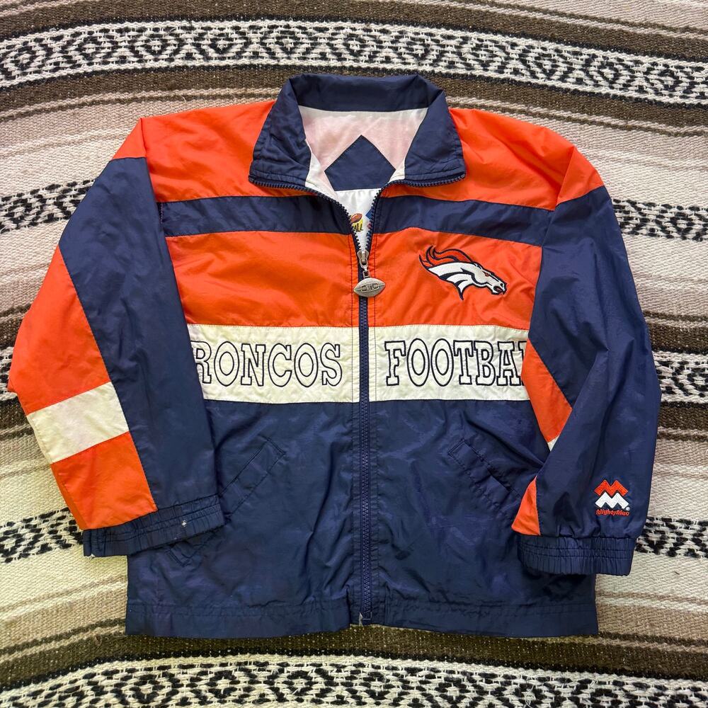 Youth Kids Vintage 90's Denver Broncos Blue Orange Windbreaker Jacket Sz Small
